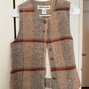 Caron Callahan Tan & Rust Plaid Wool-Blend Vest- Never Worn, brand new